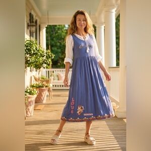 Hand Crafted Navy Blue Maxi Dress with Pink & Orange Accents